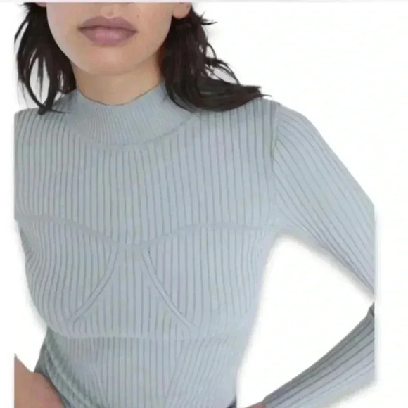Zara ribbed light blue turtleneck tight long sleeve sweater in size small - Picture 1 of 7
